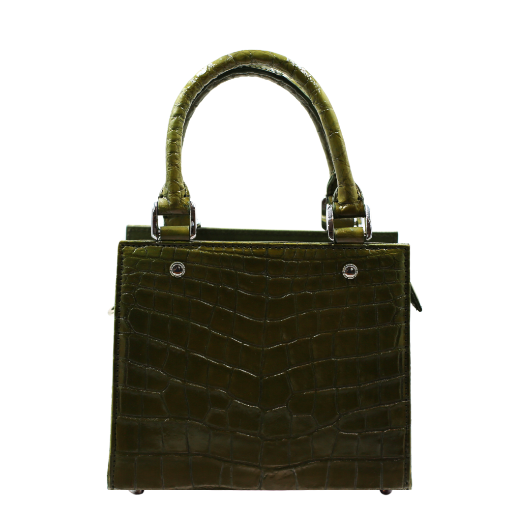 Lindy Croc Couture Elegancy Handbag in Moss Green