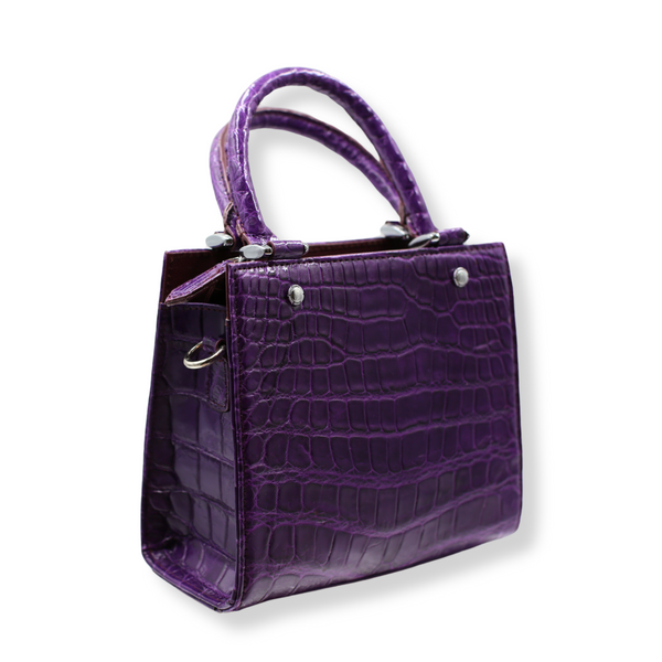 Lindy Croc Couture Elegancy Handbag in Royal Purple