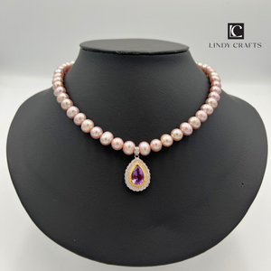 Pearls Chain With Amethyst Gemstone Purple Ladies Necklace Noble Approx - Made To oder