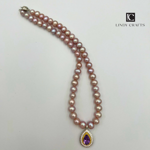 Pearls Chain With Amethyst Gemstone Purple Ladies Necklace Noble Approx - Made To oder