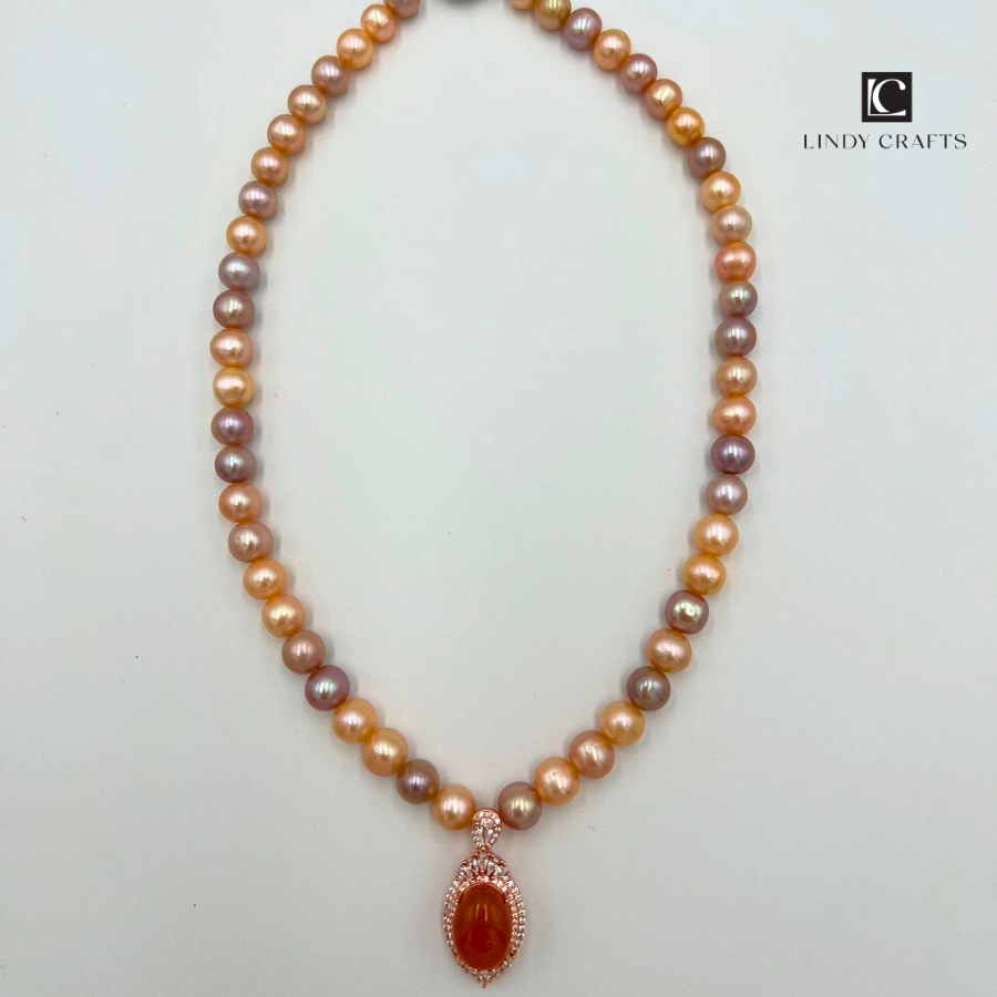 Pearl Necklace Pendant Necklace Red Crystal Fashion for Women