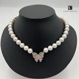Colorful Butterfly White Freshwater Pearl Necklace