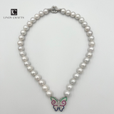 Colorful Butterfly White Freshwater Pearl Necklace