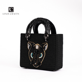 Square Craft Yarn Handbag - Beaded Black Panther