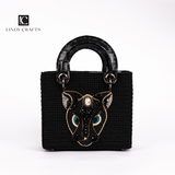 Square Craft Yarn Handbag - Beaded Black Panther - Made to oder