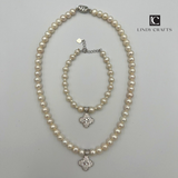 Four-Clover White Freshwater Pearl Bracelet And Necklace Set