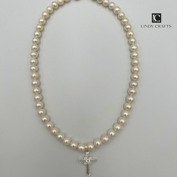 Cross White Freshwater Pearl Necklace