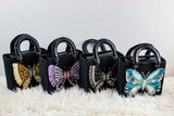 Square Craft Yarn Handbag - Butterfly Black Beaded - Made to oder