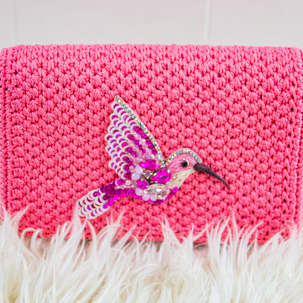 Handmade palm leaf fiber clutch  - Handmade beaded - The Hummingbird