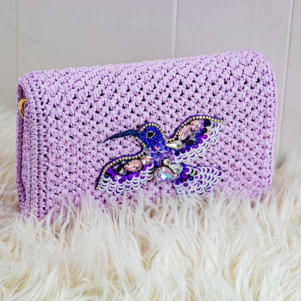 Handmade yarn wallet – Hummingbird beaded