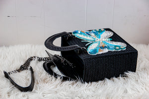 Square Craft Yarn Handbag - Butterfly Blue Beaded - Made to order