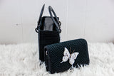 Square Craft Yarn Handbag - Butterfly Black Beaded - Made to oder