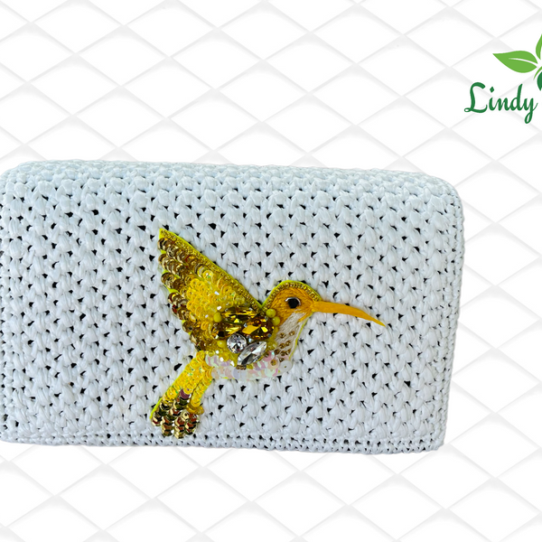 Handmade yarn wallet – Mini Hummingbird beaded - MADE TO ODER