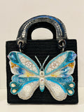 Square Craft Yarn Handbag - Butterfly Blue Beaded - MADE TO ORDER